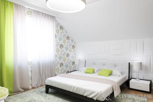 Белая спальня с цветовыми акцентами 