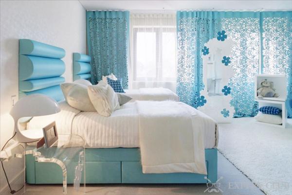 Спальня в бело голубом цвете