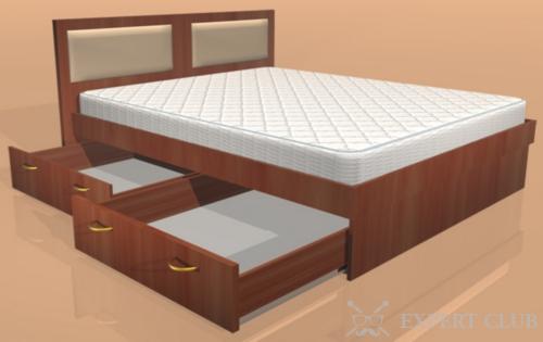 Модель кровати с двумя ящиками для белья