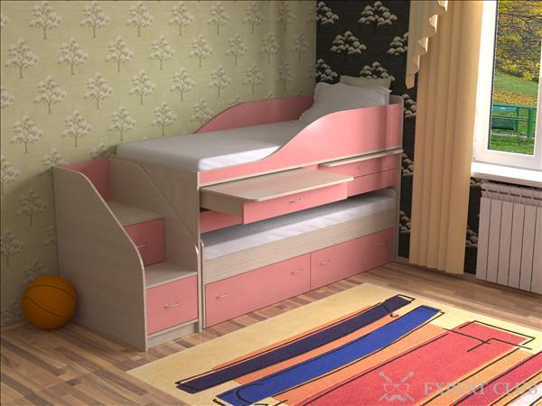 Выдвижная двухъярусная кровать с бортиками