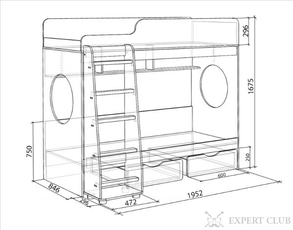 Чертеж детской двухъярусной кровати